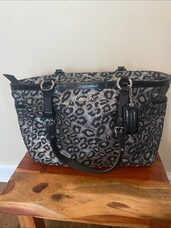 Coach Handbags - Coach Ocelot Metallic Gray Leopard Print Tote bag.F17675